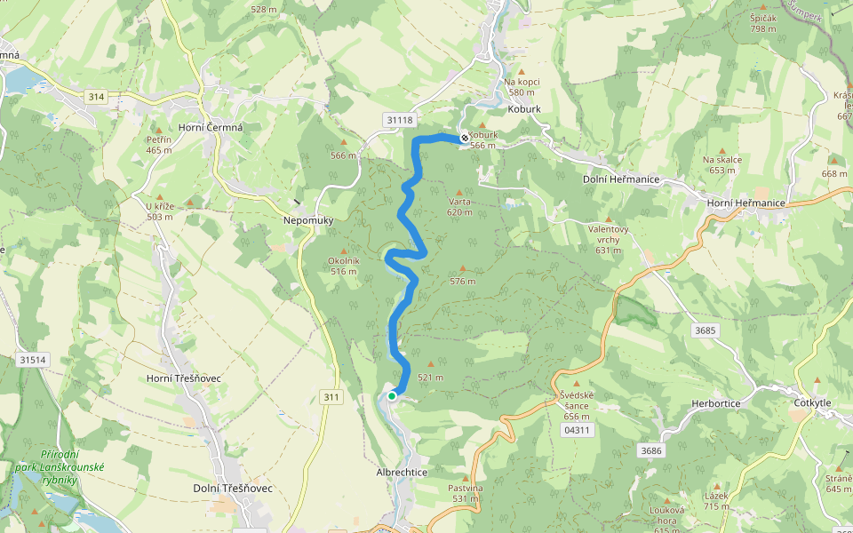 NS Údolí Moravské Sázavy walking route map in Albrechtice