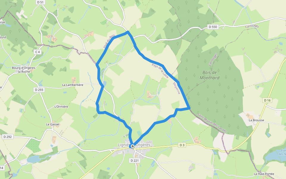 Les Noës ou la Sacré-Coeur walking route map in Lignières-Orgères