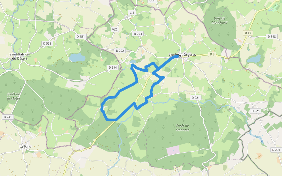 Les Sources de St Ursin walking route map in Lignières-Orgères