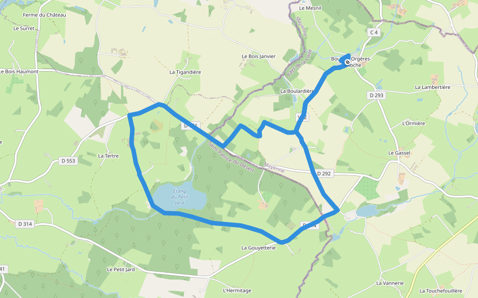L'étang du Petit Jard walking route map in Lignières-Orgères