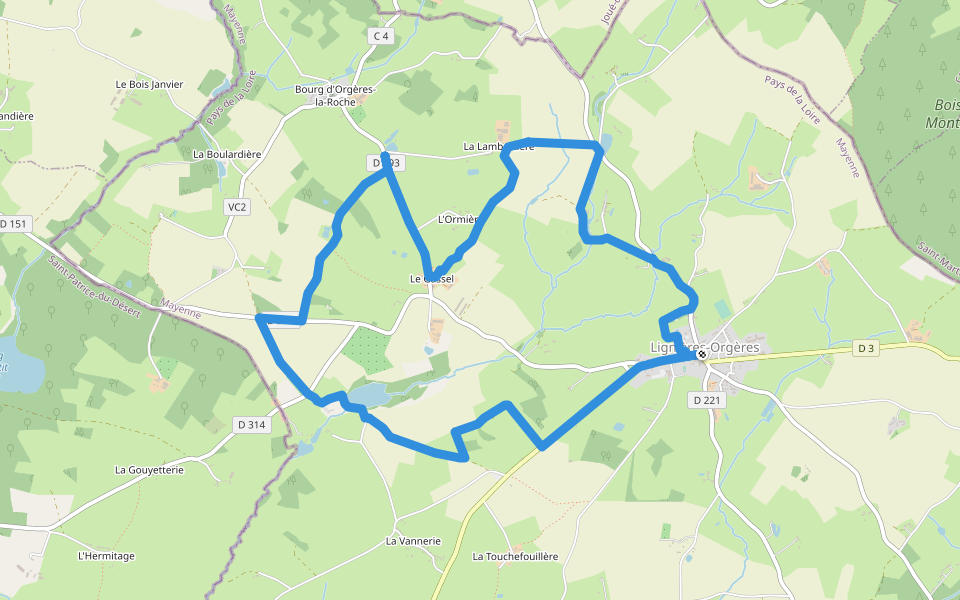 L'étang de Cadin walking route map in Lignières-Orgères
