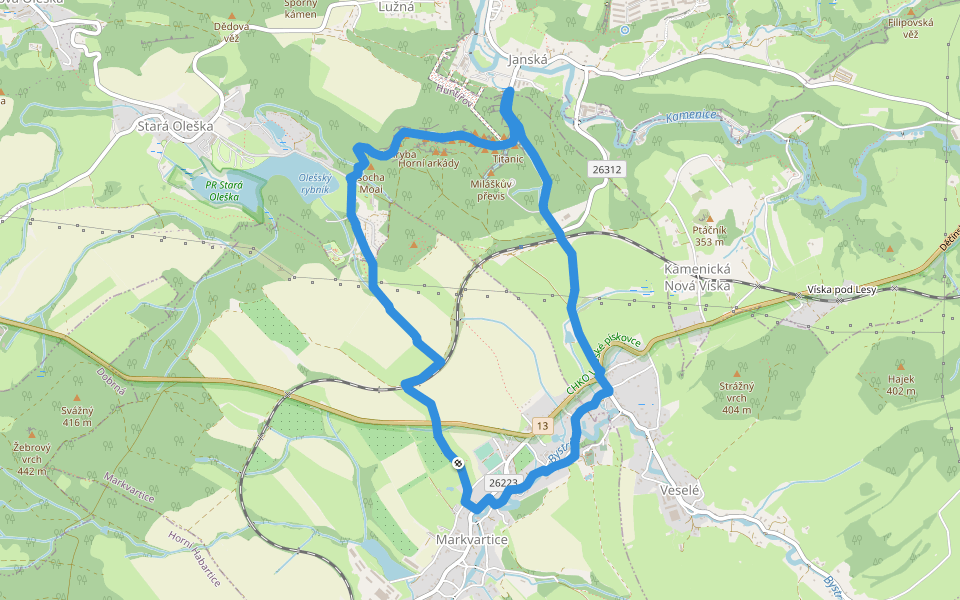 [Z] Soutěskou Olešničky walking route map in Markvartice