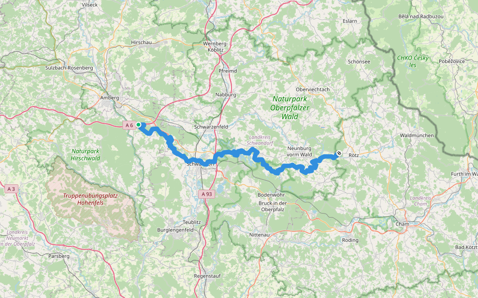 Oberfälzer Seenweg walking route map in Ebermannsdorf