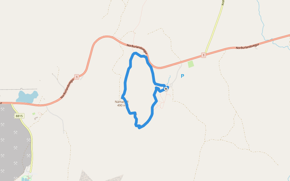 Solfatarenrunde zum Namafjall walking route map in Akureyri