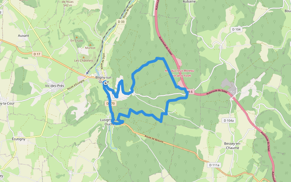 De la Croix de Mission à la Vierge Noire walking route map in Bligny-sur-Ouche
