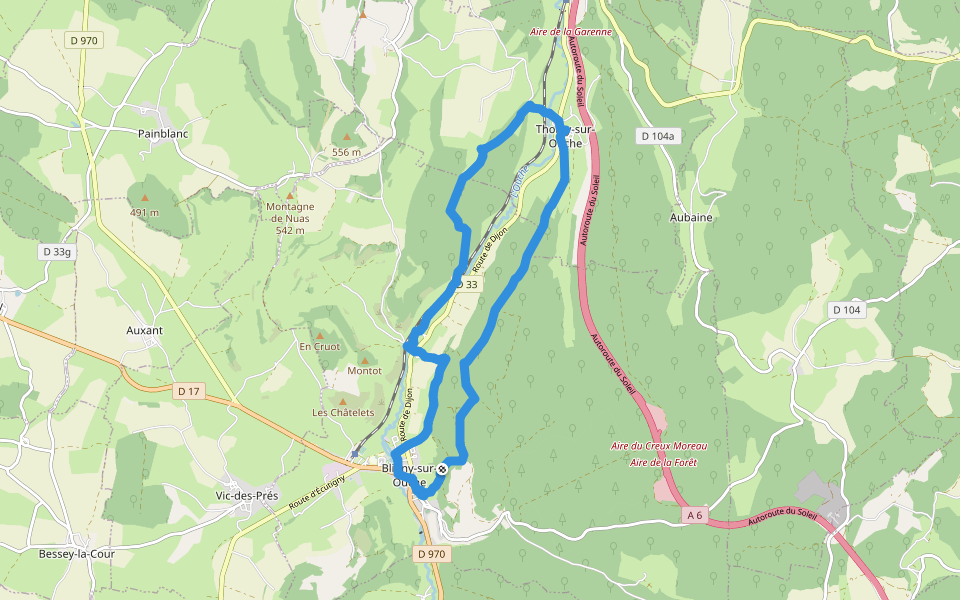 Rail d'Antan 13 km walking route map in Bligny-sur-Ouche
