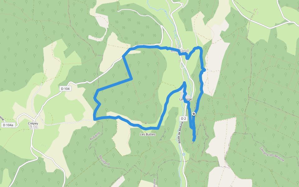 Tour de la Vallée du Rhoin walking route map in Bouilland