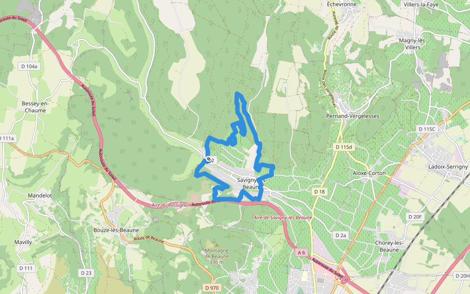 Chemin des Vignes walking route map in Savigny-lès-Beaune