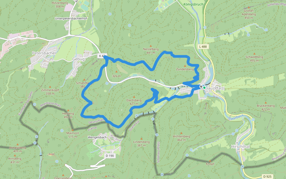 Dachs-Weg walking route map in Schönau (Pfalz)