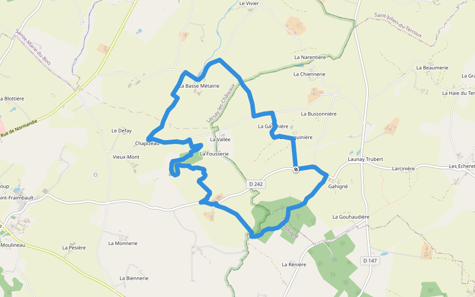 Boucle de la Vallée de l'Anglaine walking route map in Chevaigné-du-Maine