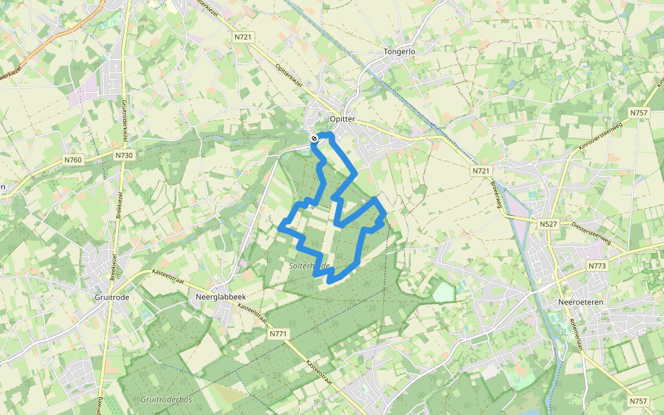 Solterheide paarse trapezium walking route map in Bree