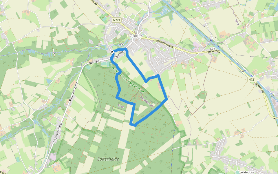 Solterheide Groene rechthoek walking route map in Bree