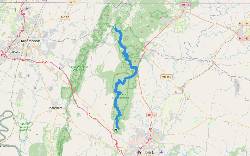 Catoctin National Recreation Trail walking route map in Sabillasville