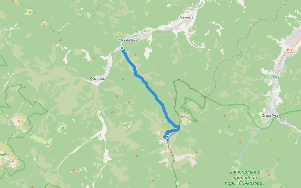 с. Кузьминець - г. Висока walking route map in Kuz'mynets'