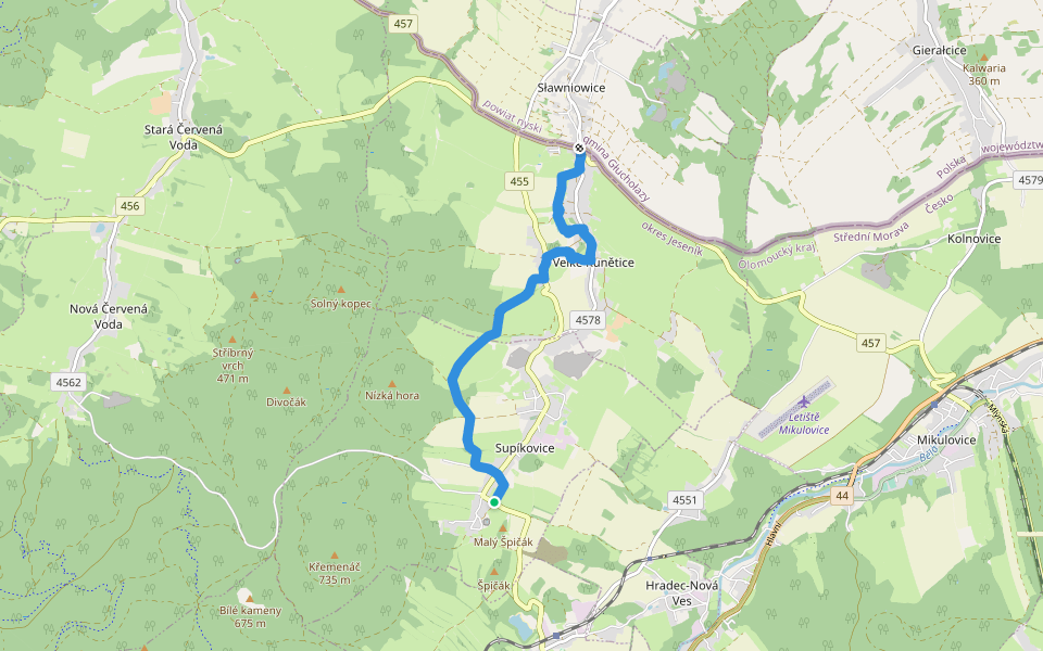 [Č] Supíkovice - Velké Kunětice walking route map in Supíkovice
