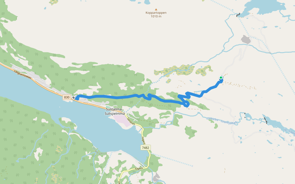 Nordkalottruta Etapp 40: Ny-Sulitjelma Fjellstue - Sulitjelma walking route map in Sulitjelma