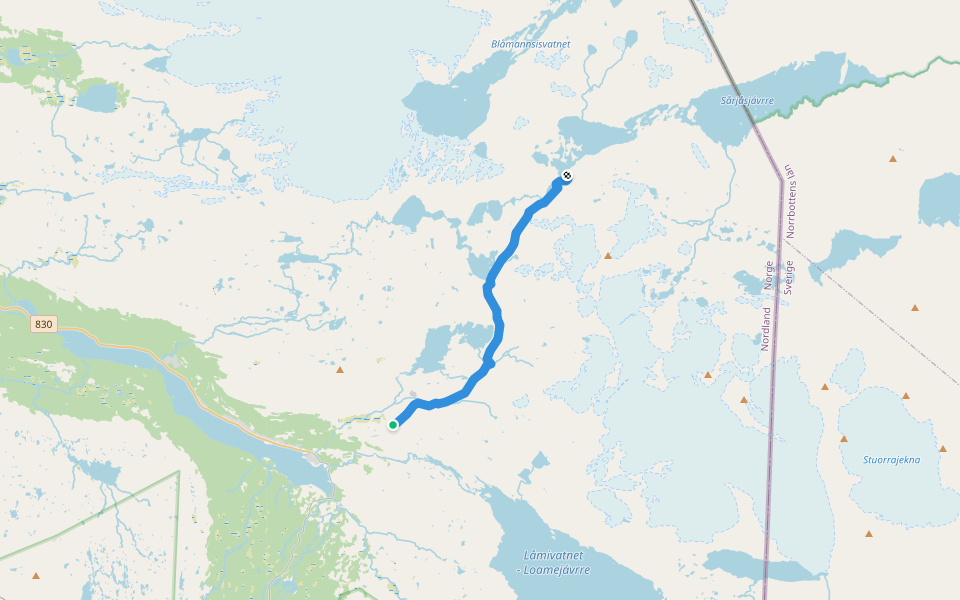 Nordkalottruta Etapp 39: Sorjushytta - Ny-Sulitjelma Fjellstue walking route map in Sulitjelma