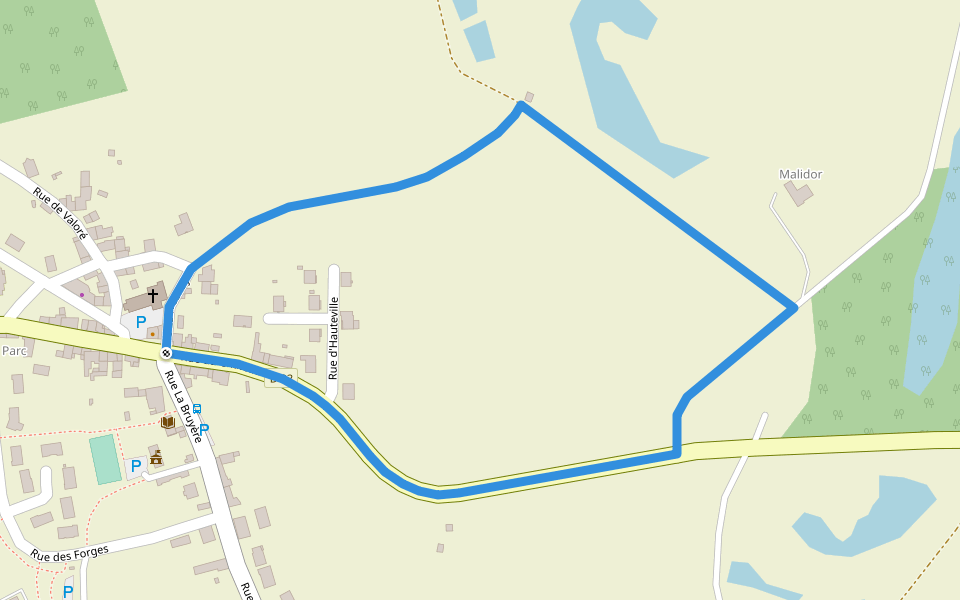 Chemin du Malidor walking route map in Charchigné