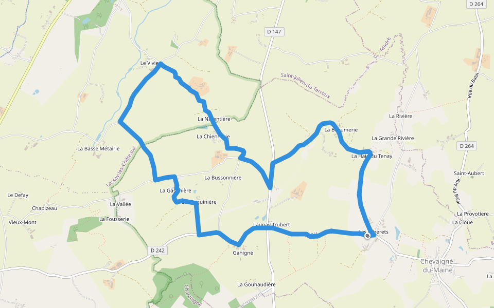 Chemin des Meuniers walking route map in Chevaigné-du-Maine