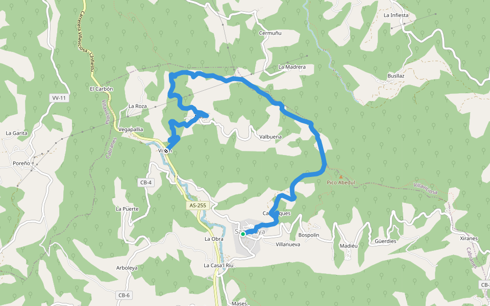 Ruta de Peña Cabrera walking route map in Santolaya de Cabranes