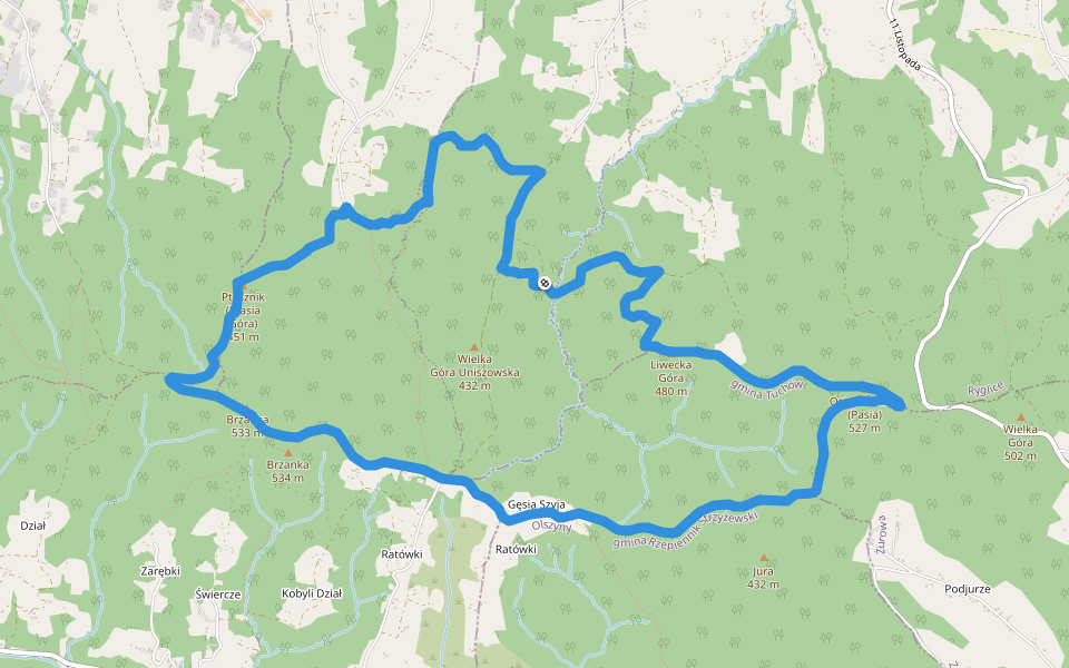Brzanka - okrężny walking route map in Ryglice