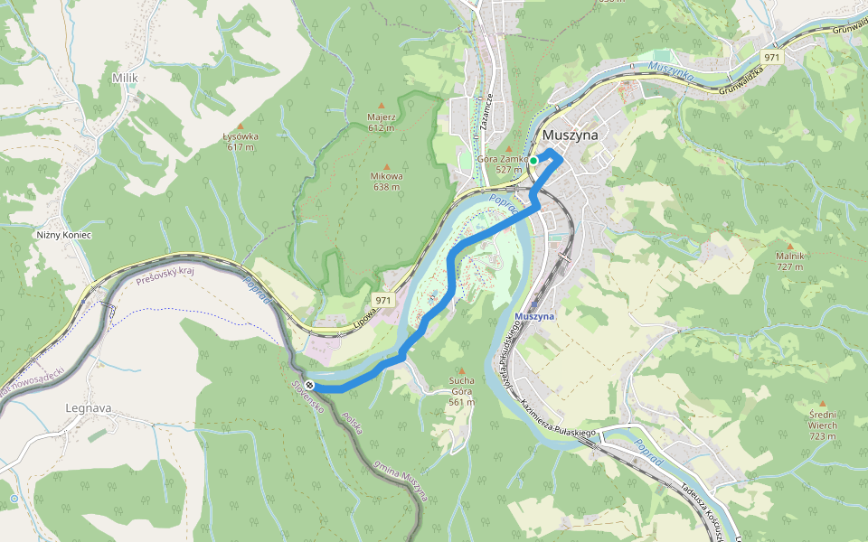 Muszyna - granica państwa walking route map in Muszyna