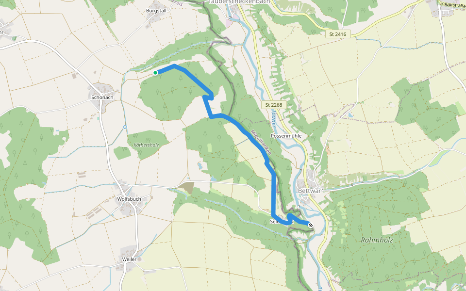 ehem. HW 4 (Würzburg - Ellwangen) walking route map in Creglingen