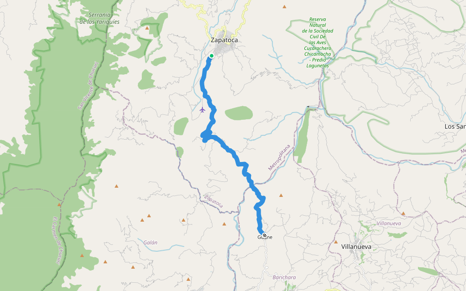 Camino Real de Legerke Guane - Zapatoca walking route map in Zapatoca