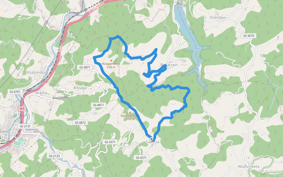 PR-GI 29 Gaintza walking route map in Gaintza