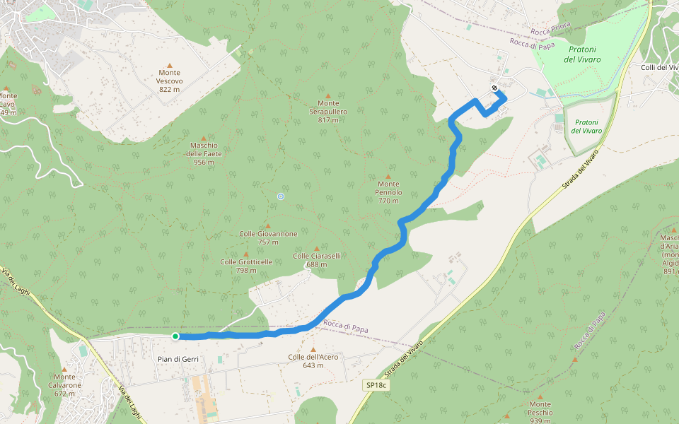 CAI516 (via dei Corsi)- Casa del Parco, Pratoni del -Vivaro walking route map in Velletri