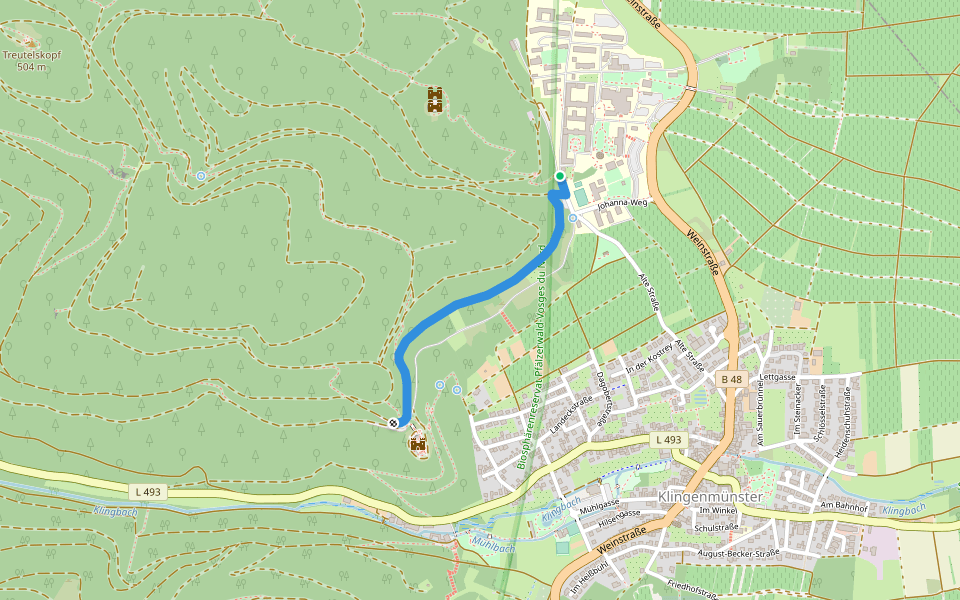 August-Becker-Weg [Wegevariante Klingenmünster] walking route map in Klingenmünster