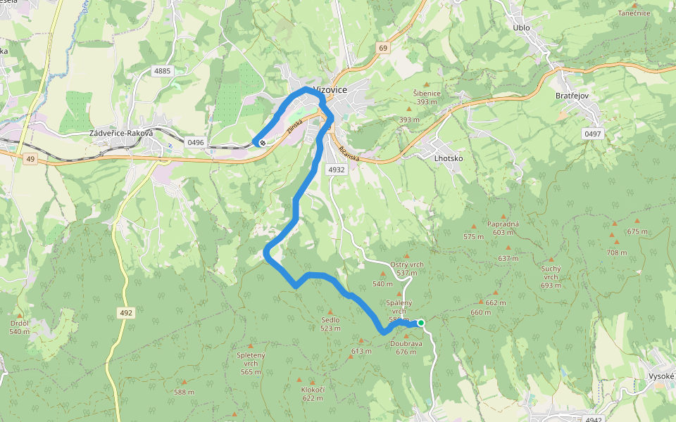 [Z] Vizovice - Pod Doubravou walking route map in Loučka