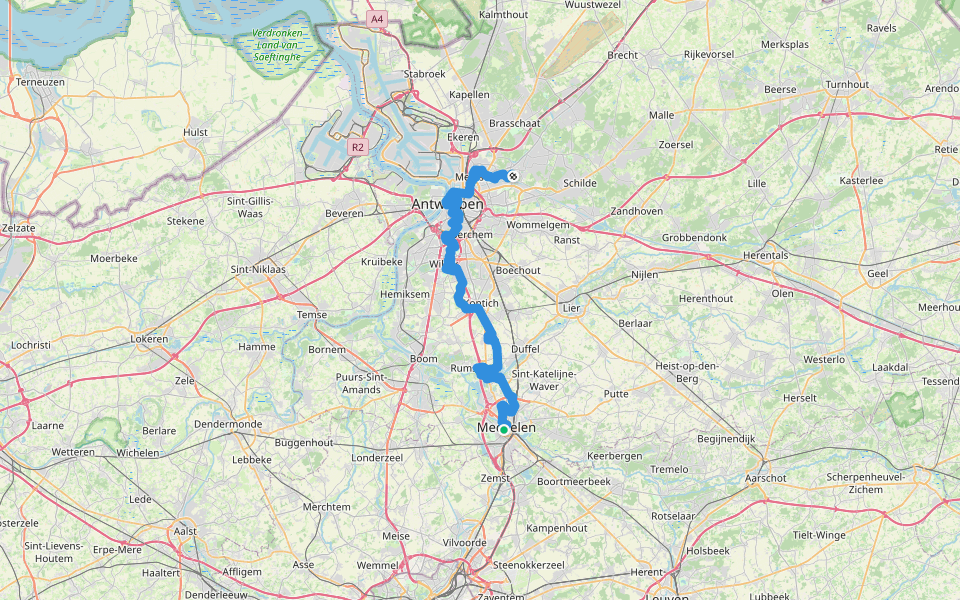 GR 12 Variant West walking route map in Mechelen