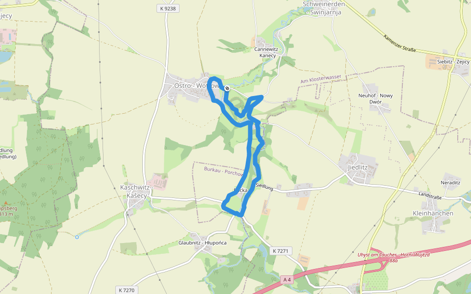 Rundwanderweg Grüner Punkt Ostroer Schanze walking route map in Panschwitz-Kuckau