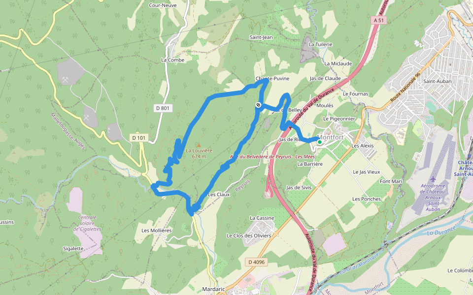 Le tour de la Louvière par la Voie Royale walking route map in Montfort