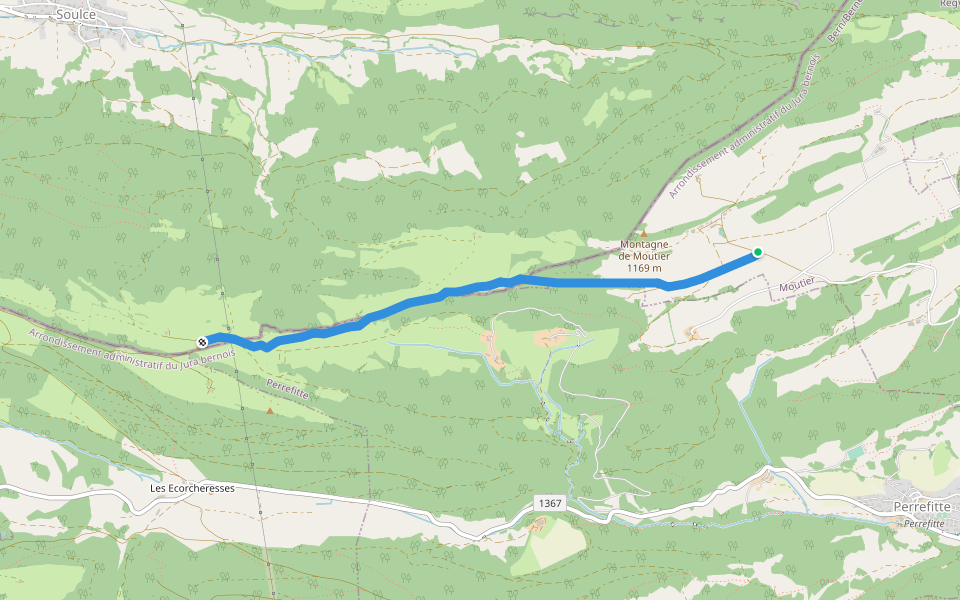 Montagne de Moutier - Pré La Vigne walking route map in Moutier