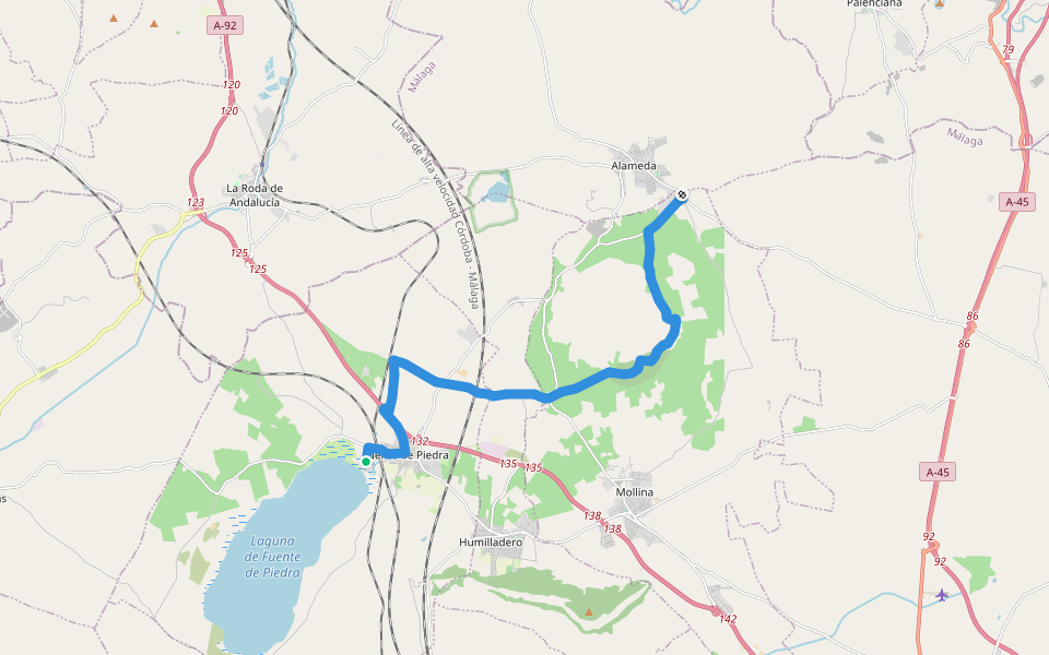GR 249 - Alameda - Fuente de Piedra walking route map in Fuente de Piedra