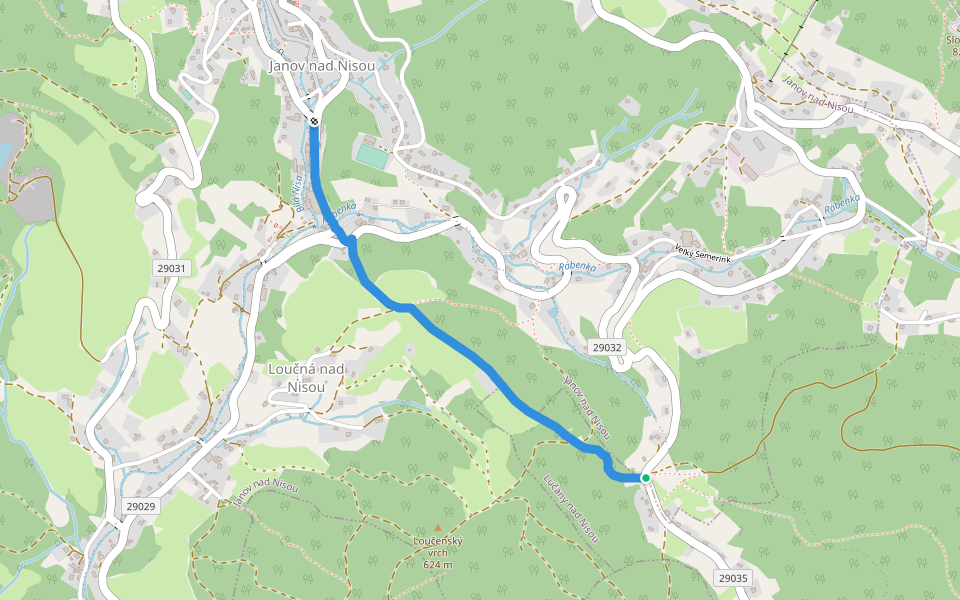 [Ž] Jindřichov sedlo - Janov n. Nisou (Za Prahou) walking route map in Lučany nad Nisou