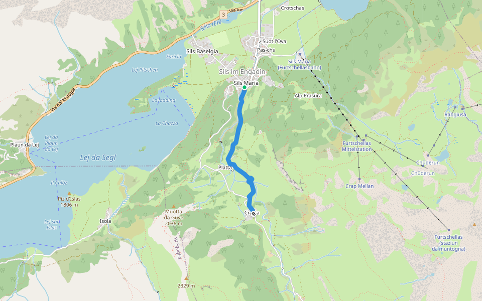 Schluchtweg walking route map in Sils im Engadin