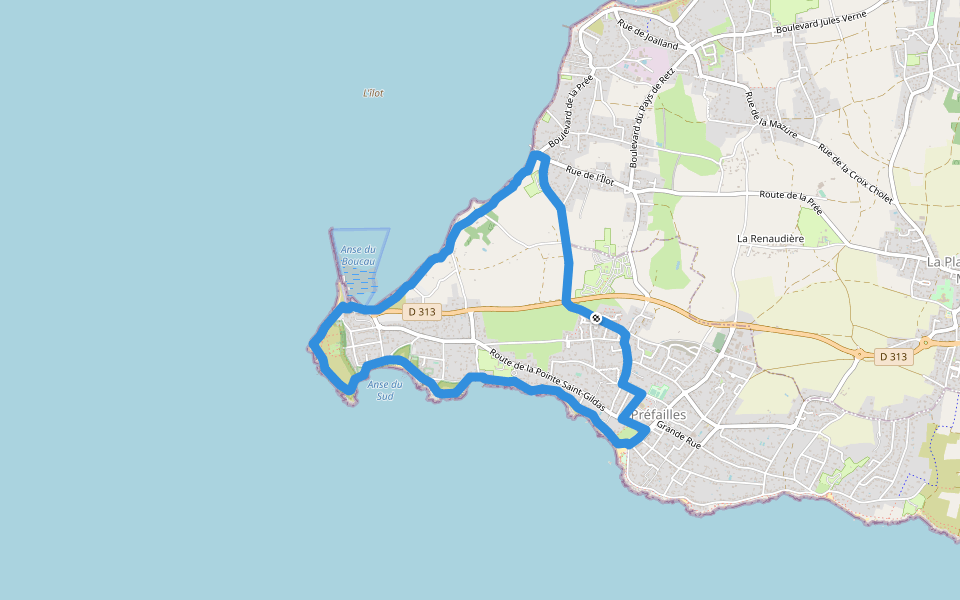 Pointe Saint-Gildas walking route map in Préfailles