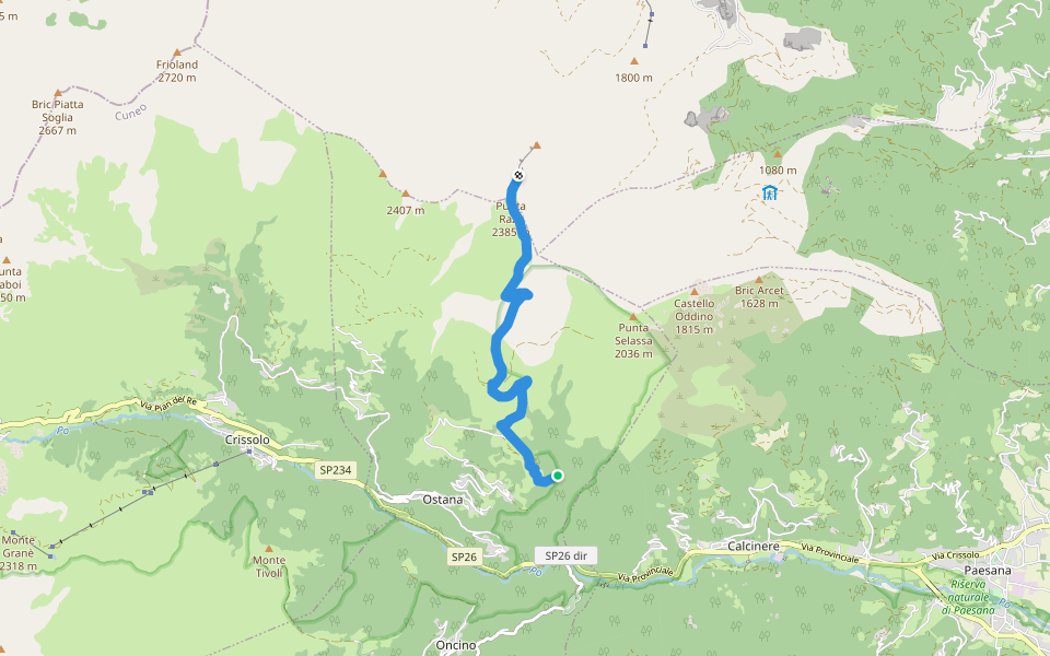 Itinerario Meire Durandini - Punta Ostanetta walking route map in Bernardi