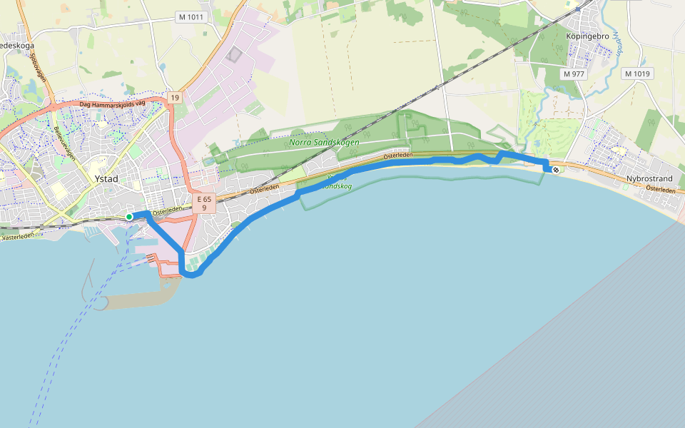 Skåneleden 4, Etapp 1: Ystad – Nybrostrand walking route map in Ystad