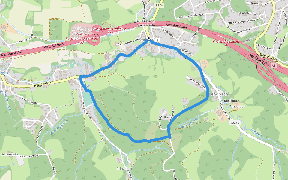 Altlengbach Rundwanderweg 1 walking route map in Steinhäusl