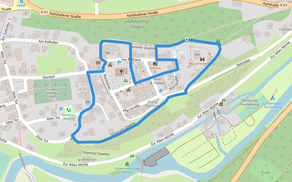 Altstadtrundweg Trendelburg walking route map in Trendelburg