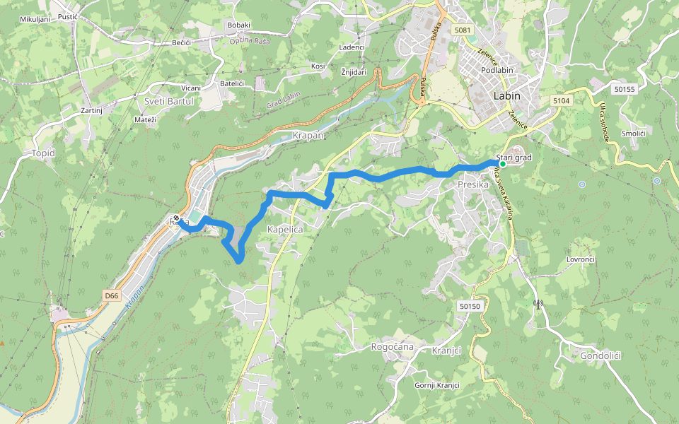 Staza svete Barbare (Labin - Kapelica - Raša) walking route map in Labin