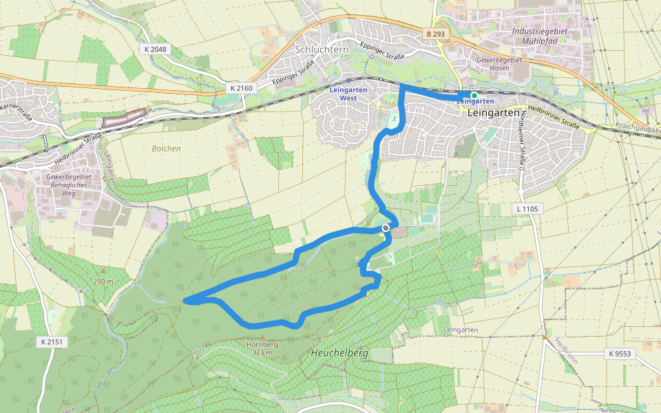 KR5 Vom Eichbott-Tal zur Heuchelberger Warte walking route map in Leingarten