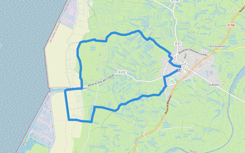 Vers la Mer et les Digues walking route map in Bouin