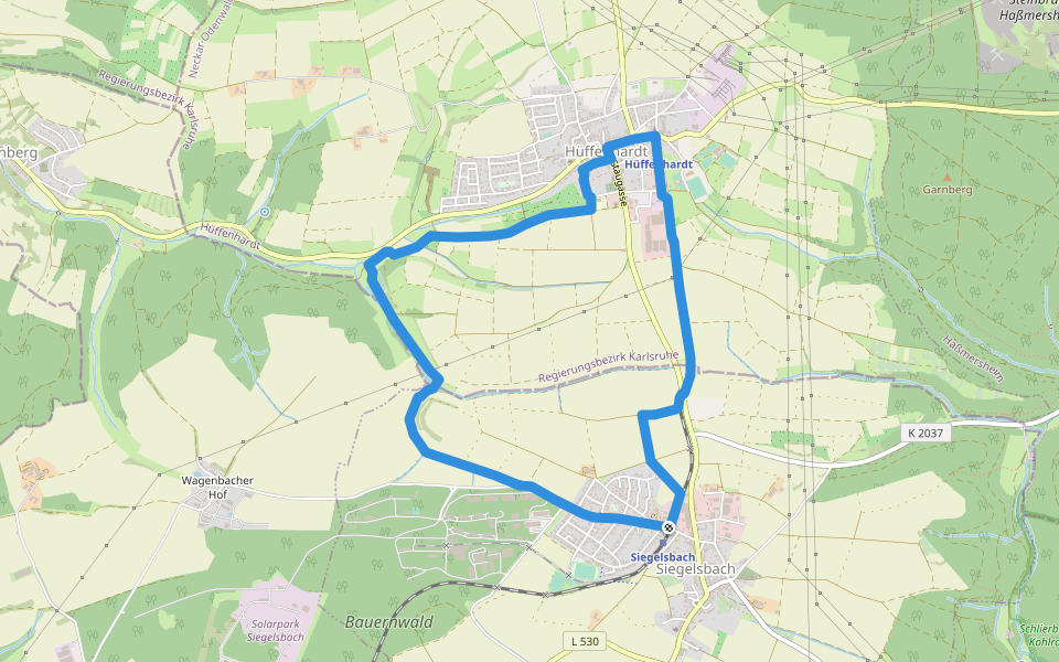 KR8 Hüffenhardt-Fischteiche Rundweg walking route map in Siegelsbach