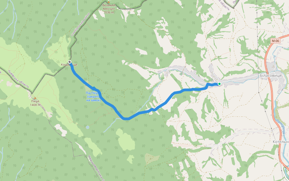 с. Біласовиця - г. Кошарище walking route map in Bilasovytsya