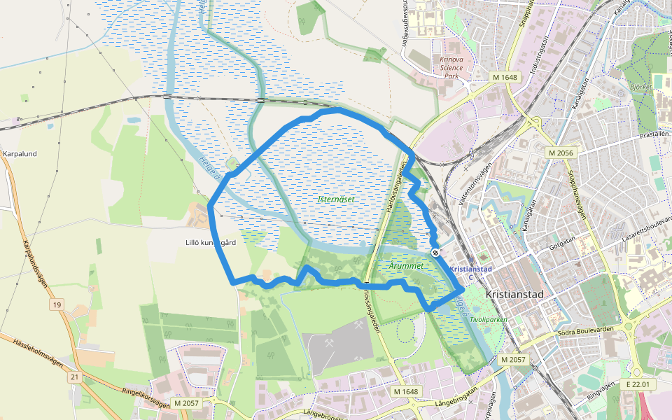 Linnérundan walking route map in Kristianstad